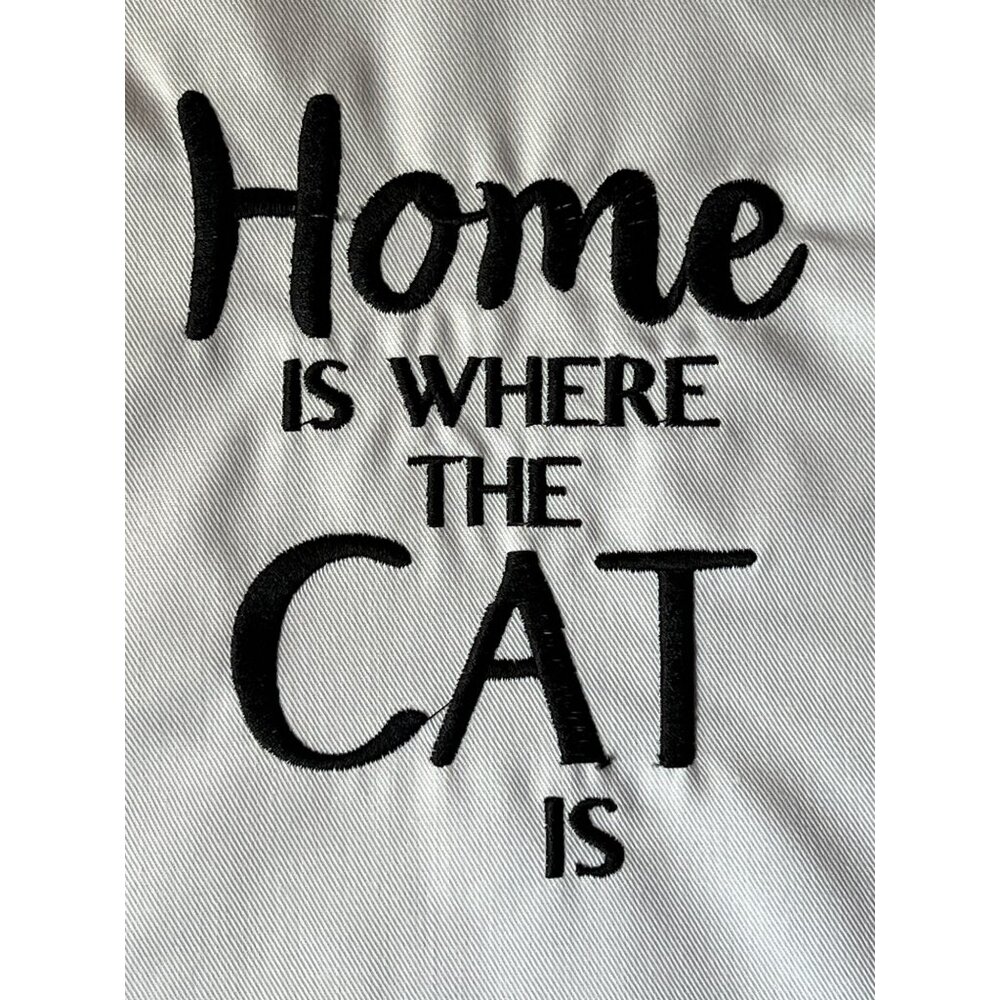 Ganz Home Is Where The Cat Is B&W Linen Blend Tea Towel Embroider 24" NWT Gift